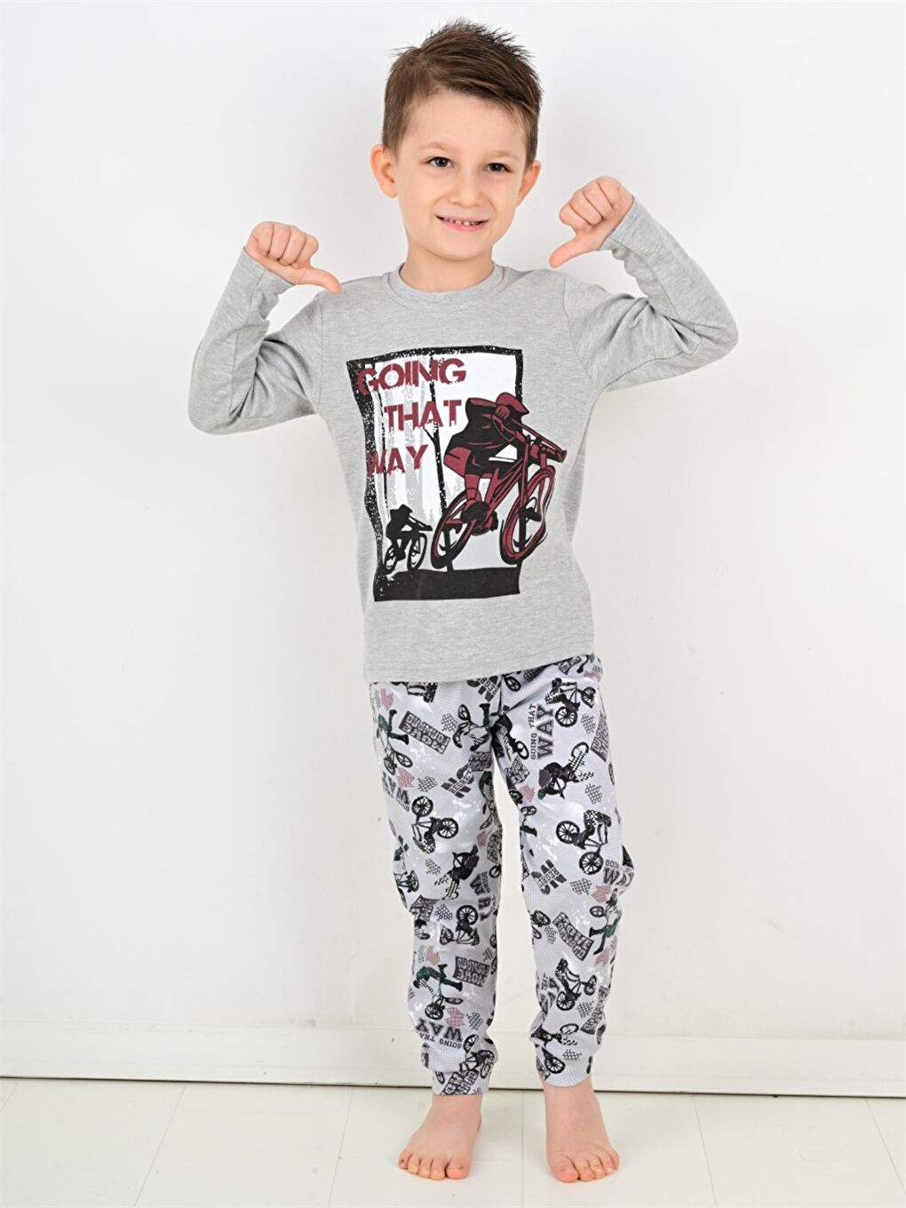 Karışık Bisiklet Yaka Baskılı Erkek Bebek Pijama Takımı