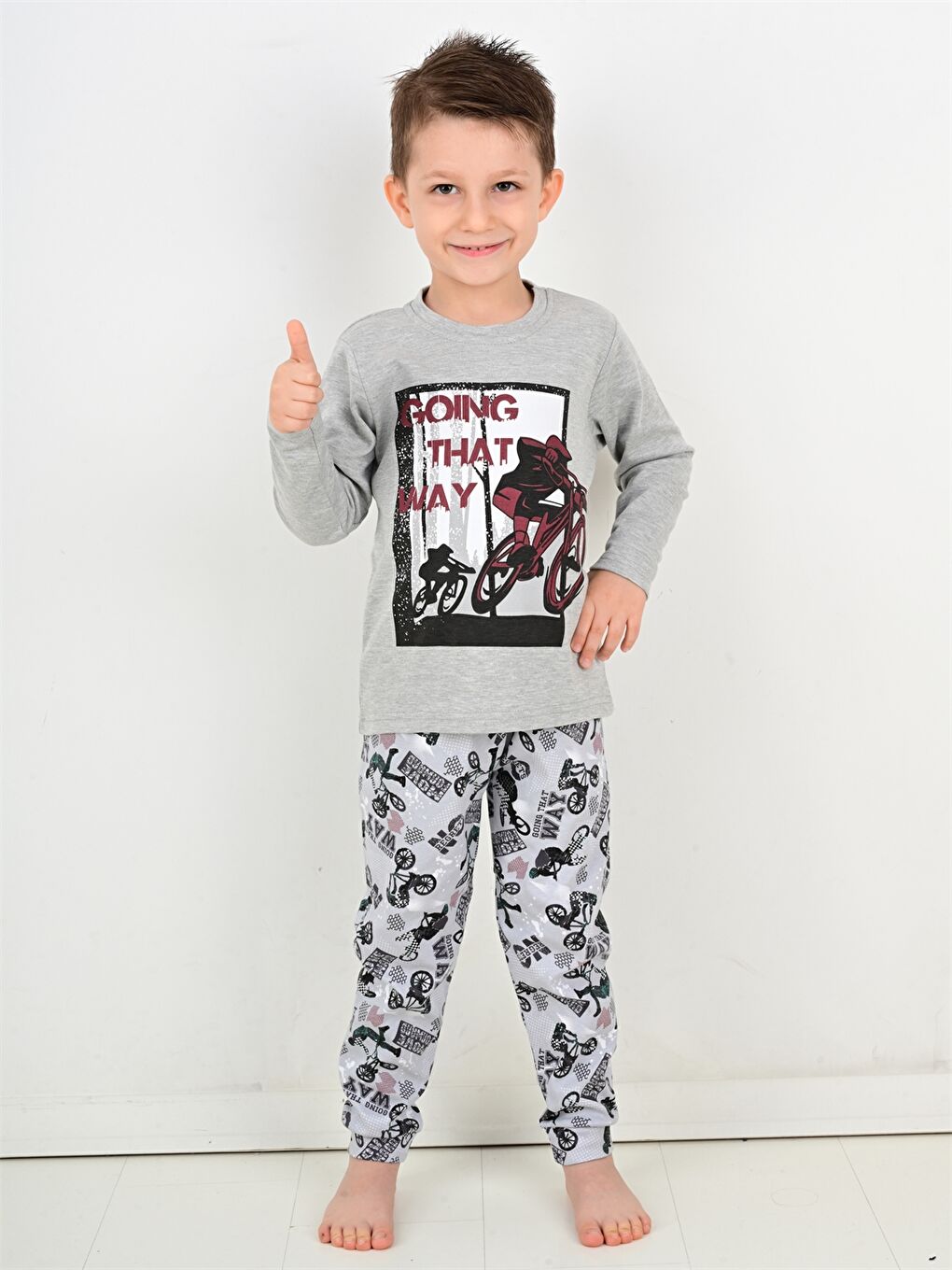 Karışık Bisiklet Yaka Baskılı Erkek Bebek Pijama Takımı-1