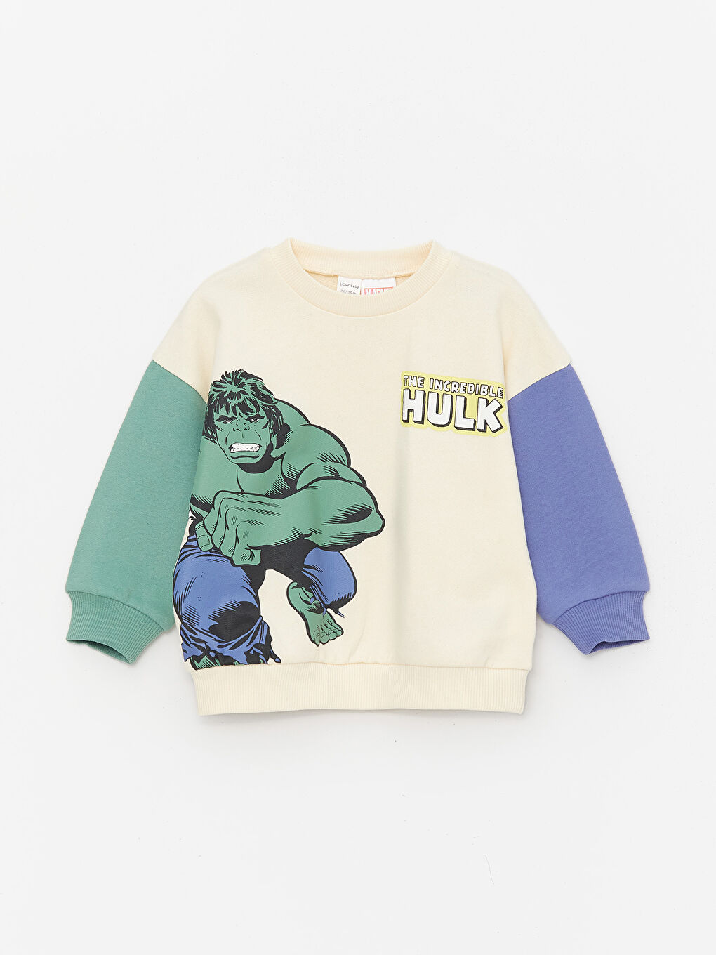 LCW baby Açık Bej Bisiklet Yaka Uzun Kollu Hulk Baskılı Erkek Bebek Sweatshirt