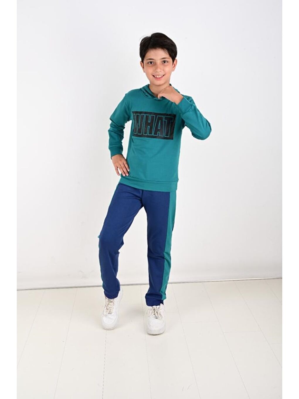 Yeşil Baskılı Uzun Kollu Erkek Çocuk Hoodie ve Eşofman Altı-1