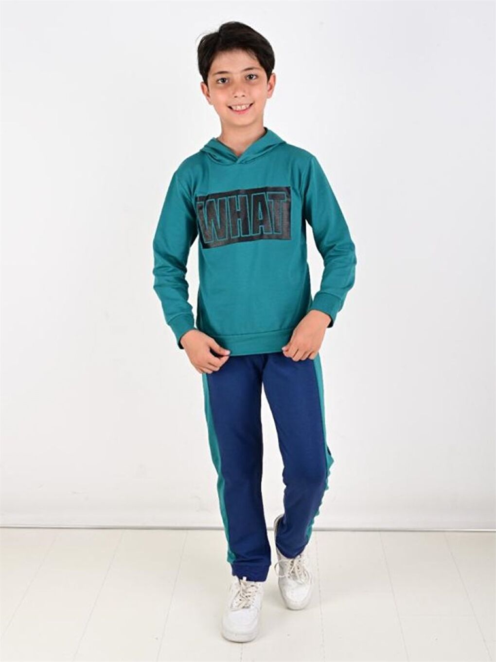 Yeşil Baskılı Uzun Kollu Erkek Çocuk Hoodie ve Eşofman Altı