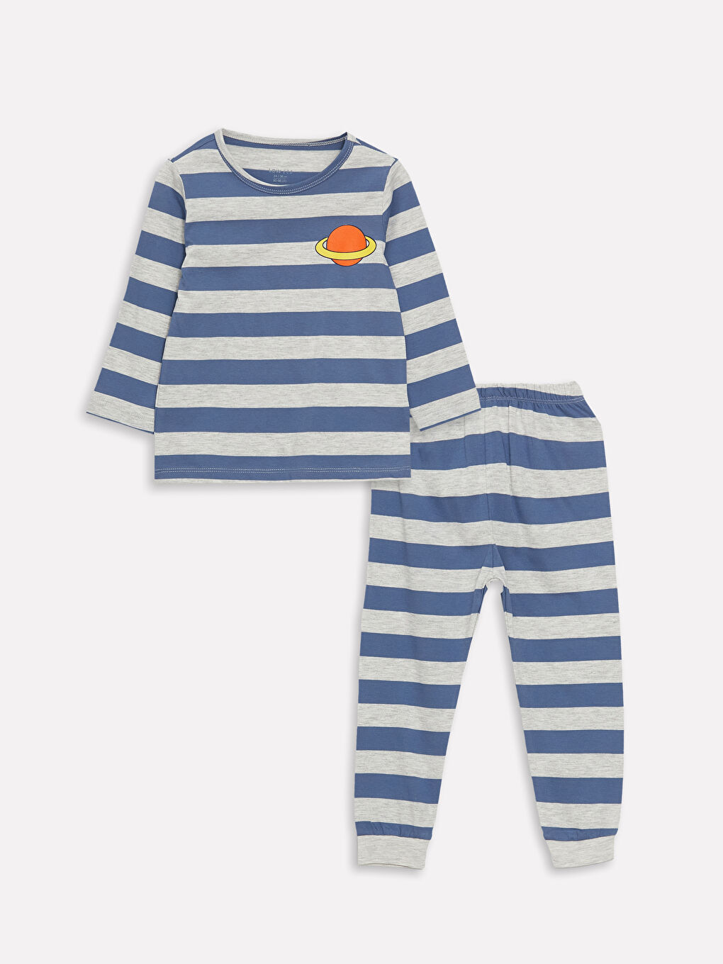 Mavi Bisiklet Yaka Uzun Kollu Erkek Bebek Pijama Takımı