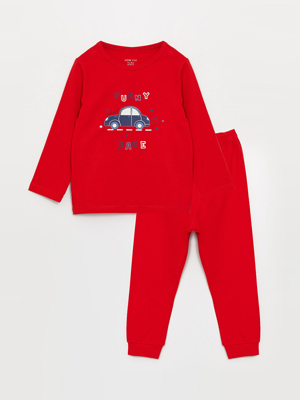 Kırmızı Bisiklet Yaka Baskılı Erkek Bebek Pijama Takımı