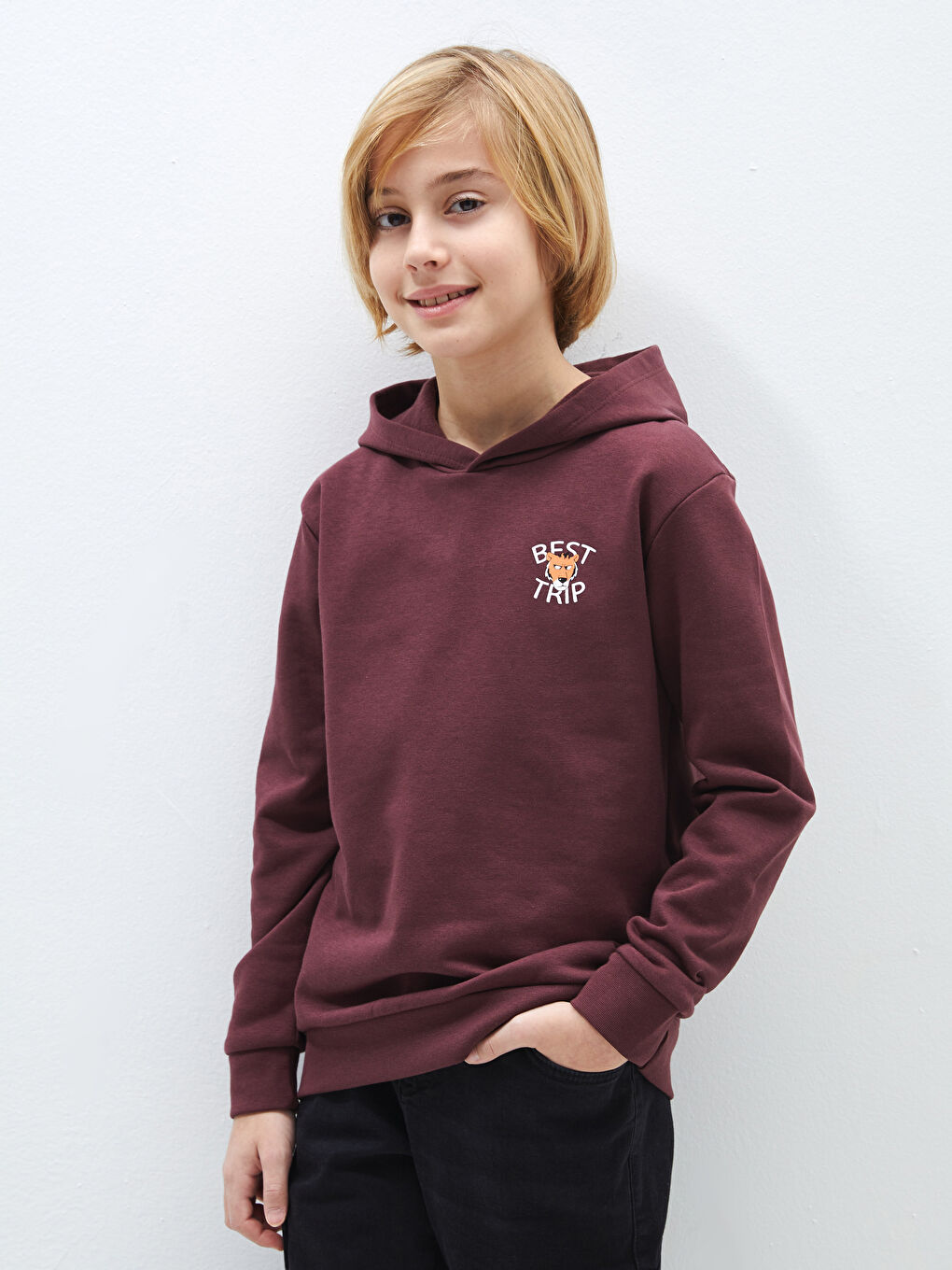 LCW Kids Mürdüm Baskılı Uzun Kollu Erkek Çocuk Hoodie