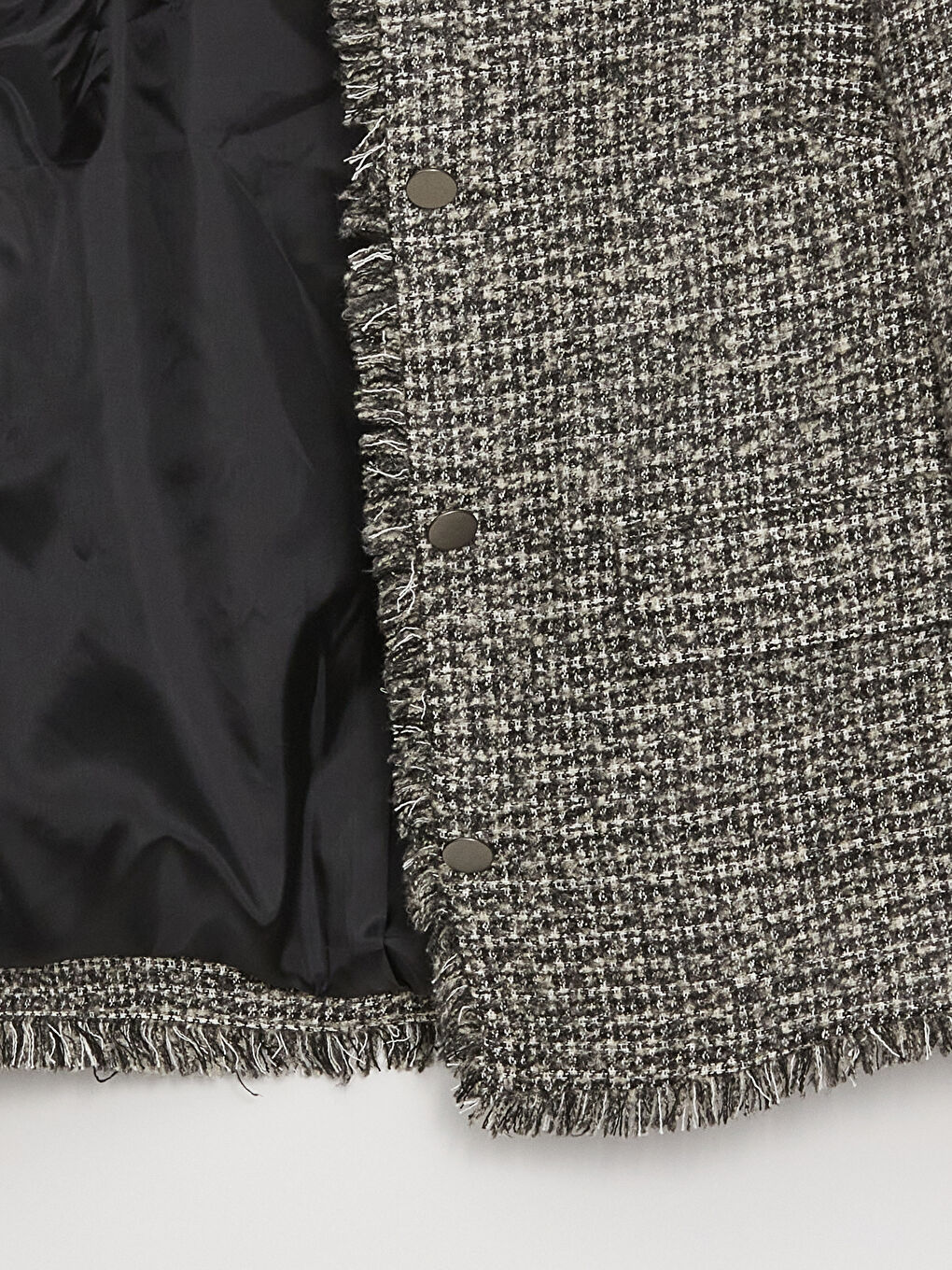 Siyah Bisiklet Yaka Kendinden Desenli Uzun Kollu Kadın Tüvit Ceket-6