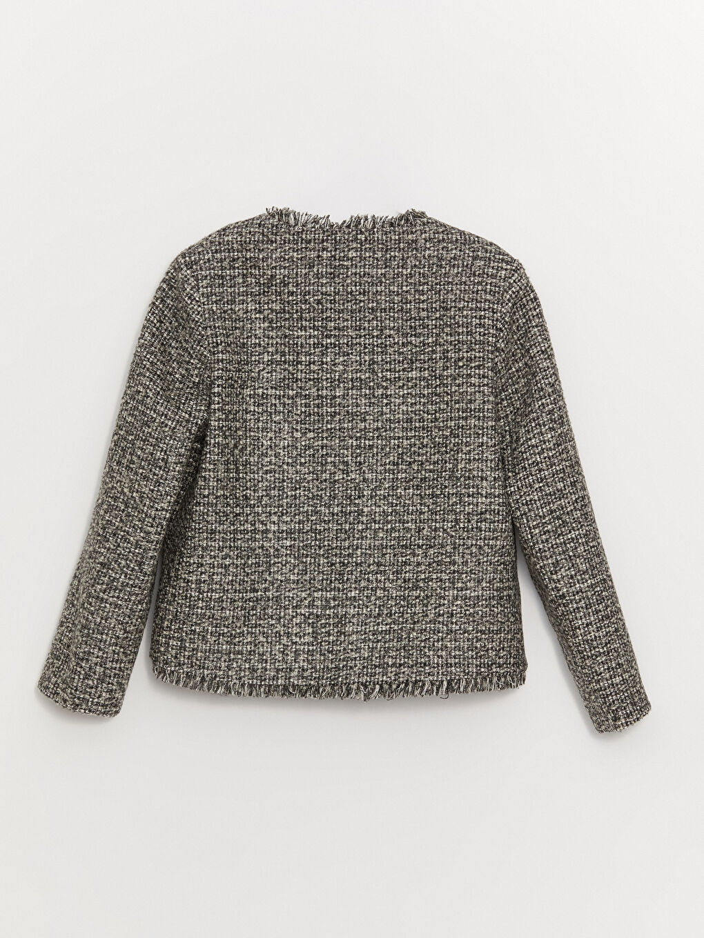 Siyah Bisiklet Yaka Kendinden Desenli Uzun Kollu Kadın Tüvit Ceket-7