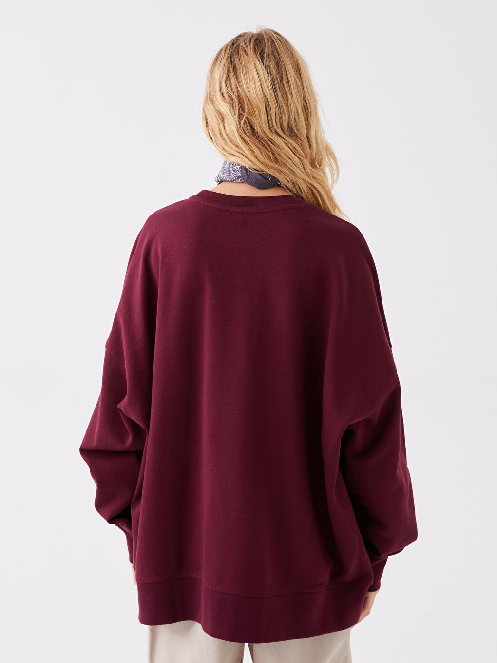 LCW Vision Bordo Bisiklet Yaka Oversize Kadın Kalın Sweatshirt - 4