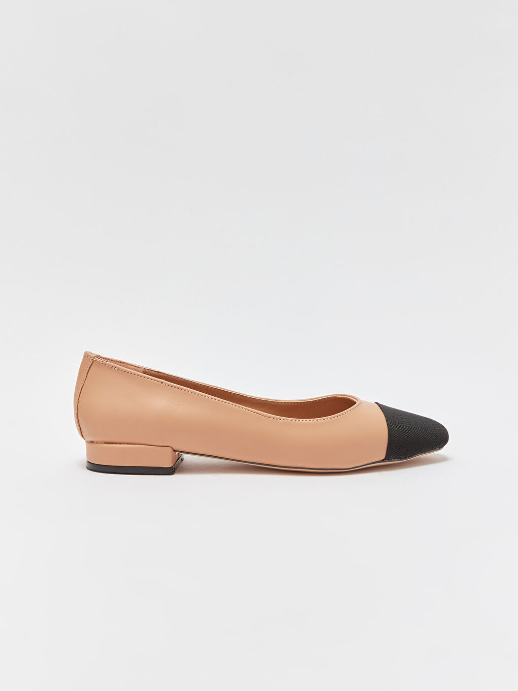 Bej Deri Görünümlü Sivri Burun Kadın Topuklu Babet-1