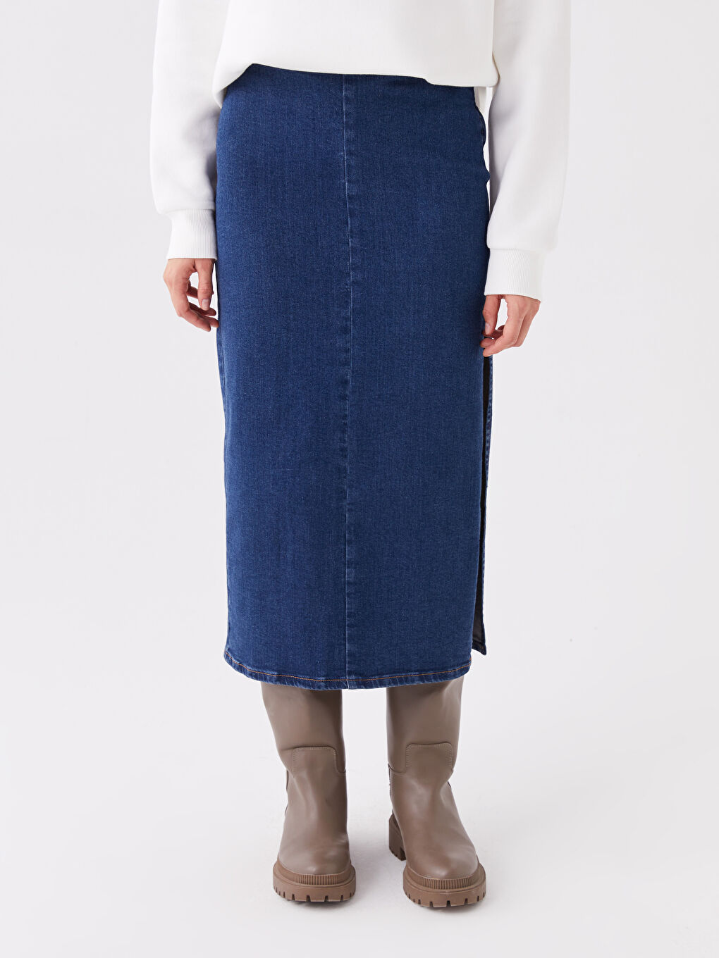 İndigo Dar Fit Kadın Jean Etek-2