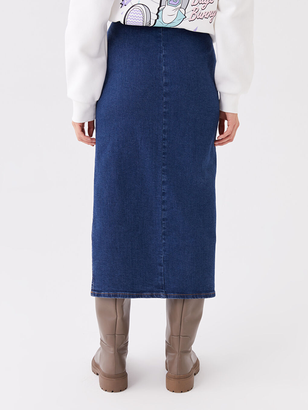 İndigo Dar Fit Kadın Jean Etek-3