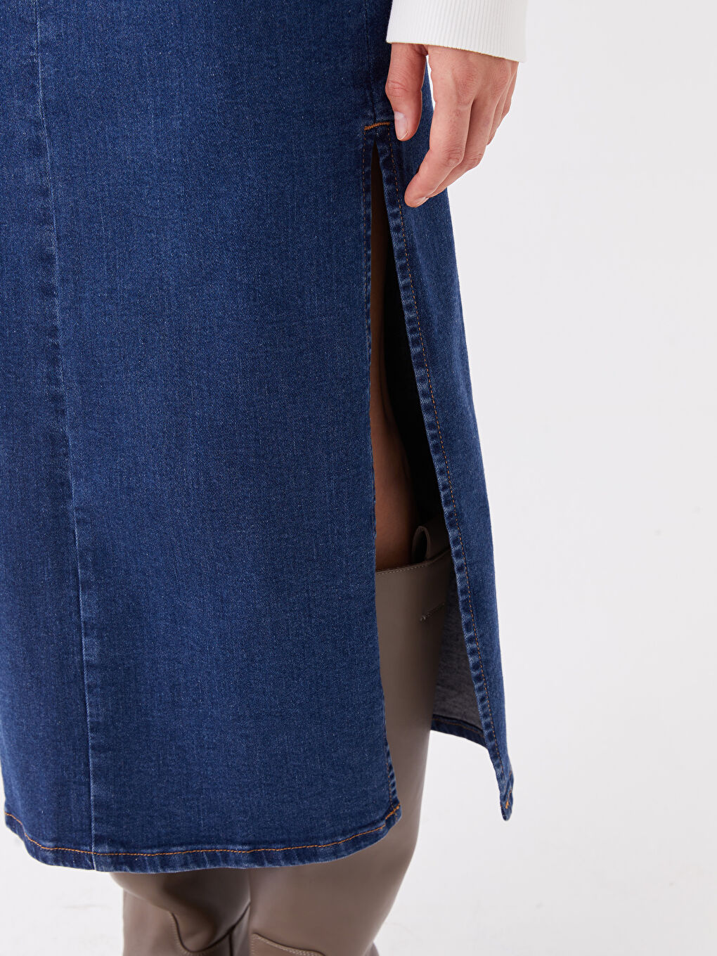 İndigo Dar Fit Kadın Jean Etek-4