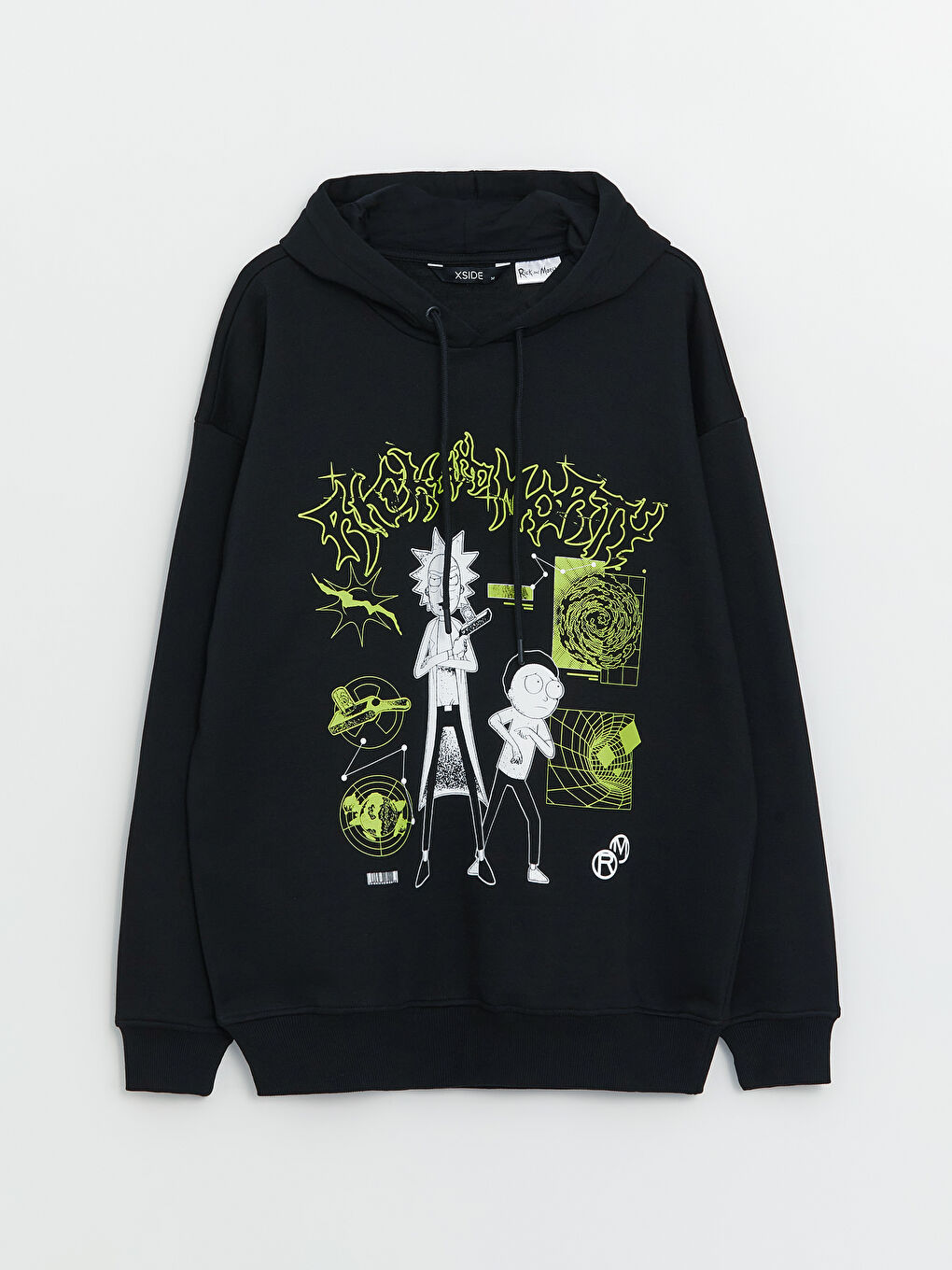 XSIDE Yeni Siyah Uzun Kollu Rick and Morty Baskılı Erkek Hoodie - 5