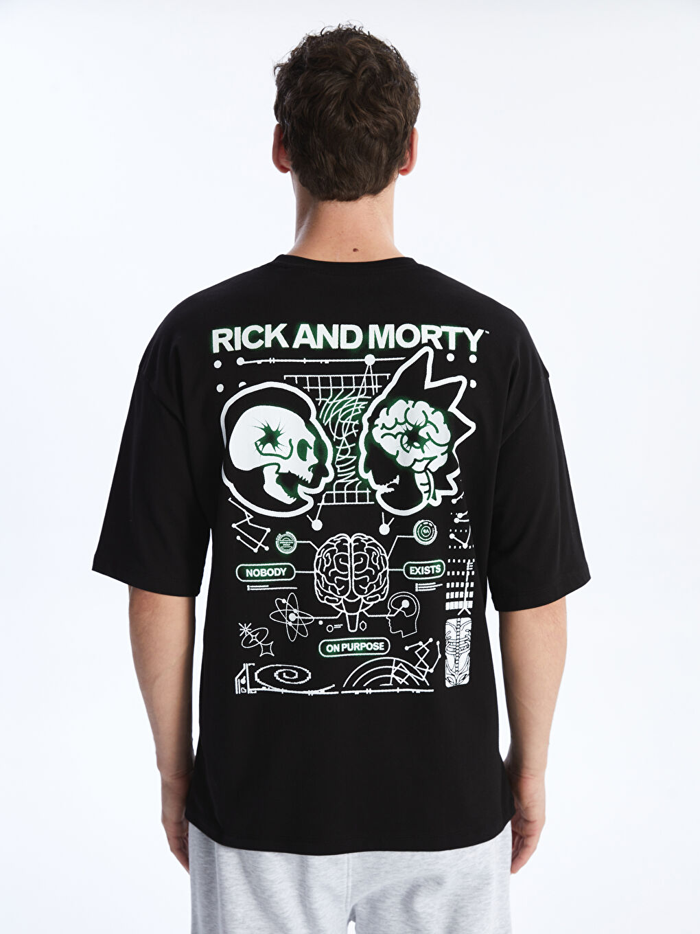 XSIDE Yeni Siyah Bisiklet Yaka Rick and Morty Baskılı Penye Erkek Tişört - 4