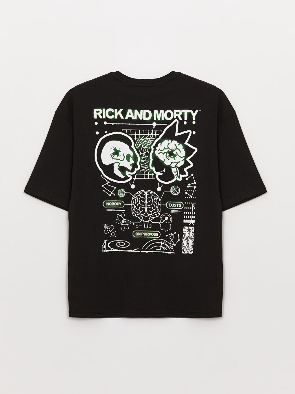 XSIDE Yeni Siyah Bisiklet Yaka Rick and Morty Baskılı Penye Erkek Tişört - 6