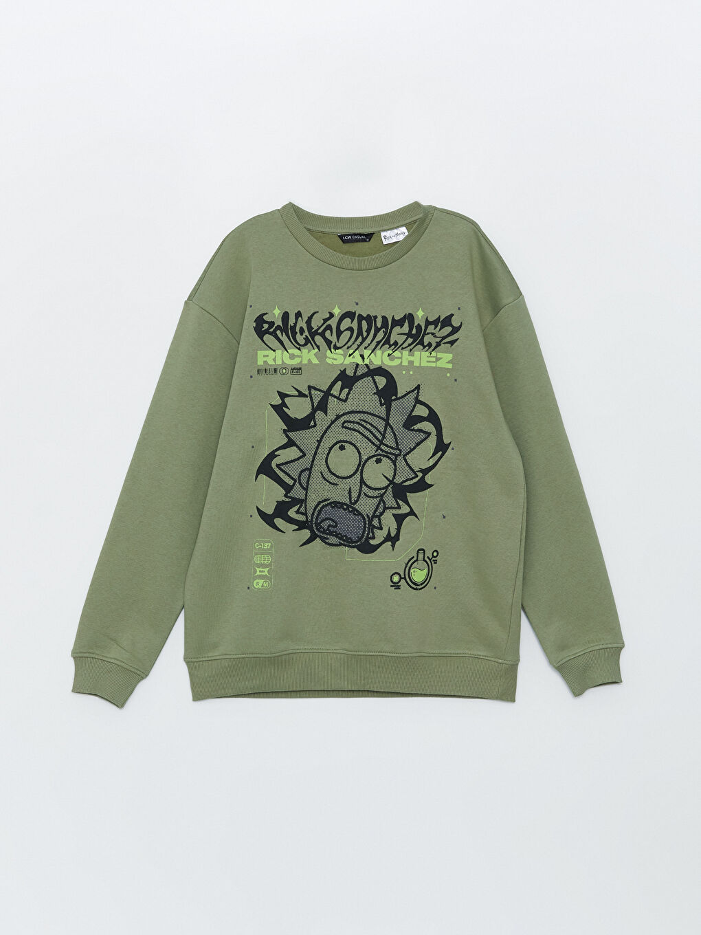 XSIDE Uçuk Yeşil Bisiklet Yaka Uzun Kollu Rick and Morty Baskılı Erkek Sweatshirt - 5