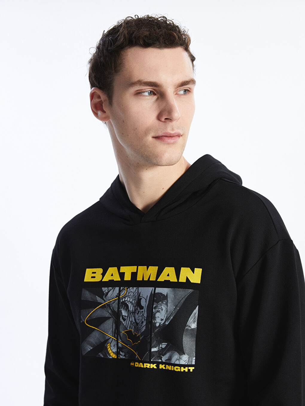 XSIDE Yeni Siyah Uzun Kollu Batman Baskılı Erkek Hoodie