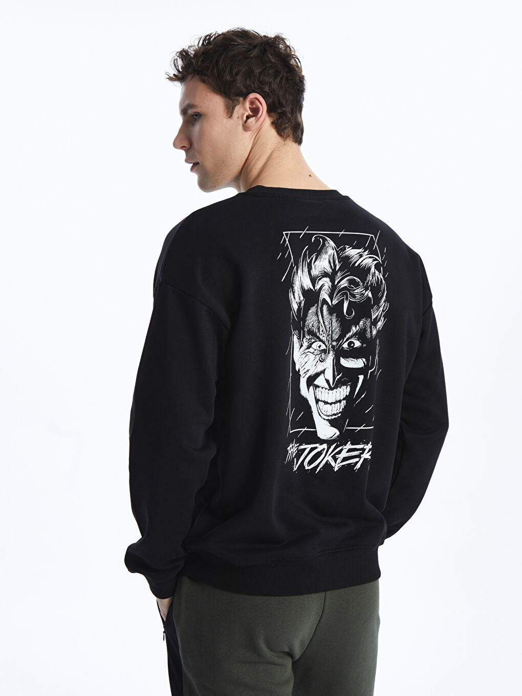 XSIDE Siyah Bisiklet Yaka Uzun Kollu Batman Baskılı Erkek Kalın Sweatshirt