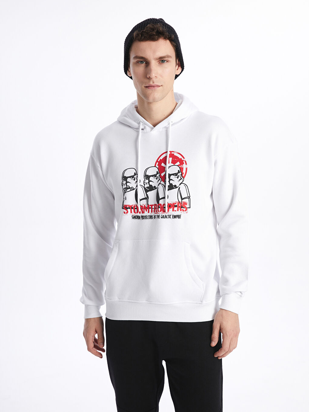 XSIDE Buxe Beyazı Uzun Kollu Baskılı Erkek Hoodie - 1