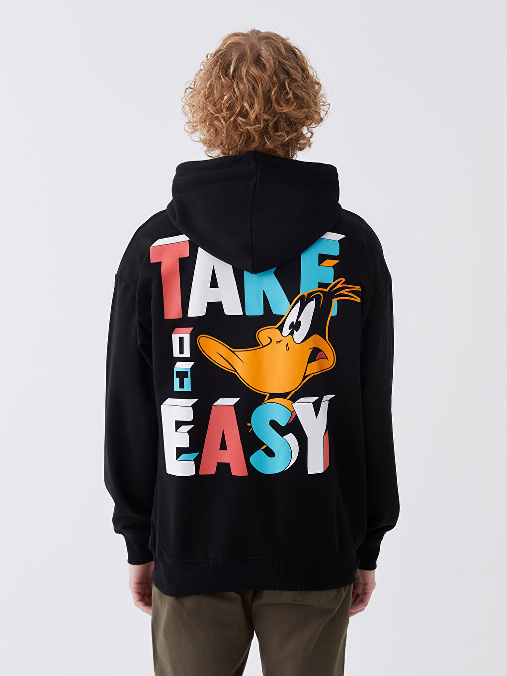 XSIDE Yeni Siyah Uzun Kollu Daffy Duck Baskılı Erkek Hoodie - 4