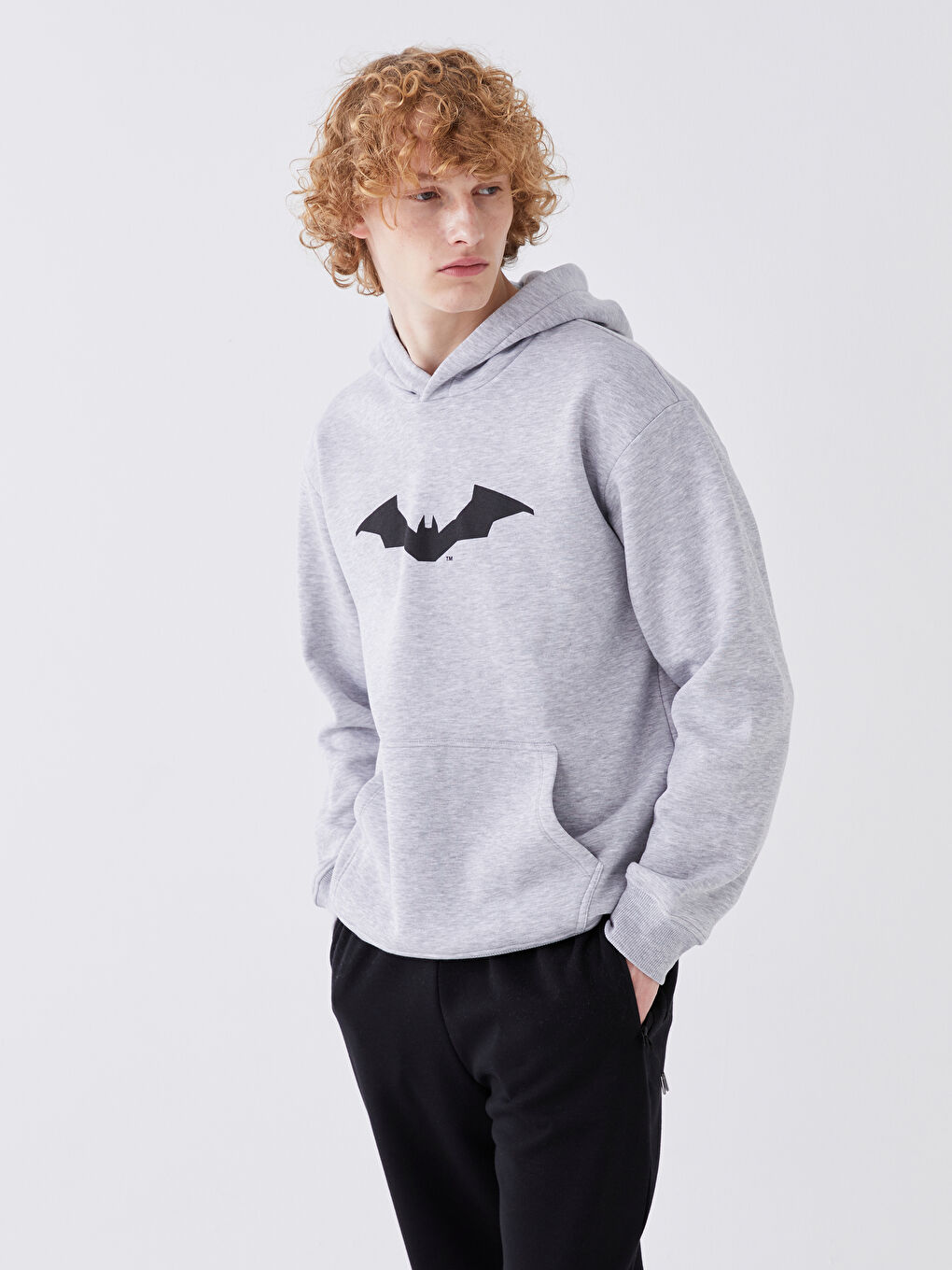 XSIDE Gri Melanj Uzun Kollu Batman Baskılı Erkek Hoodie