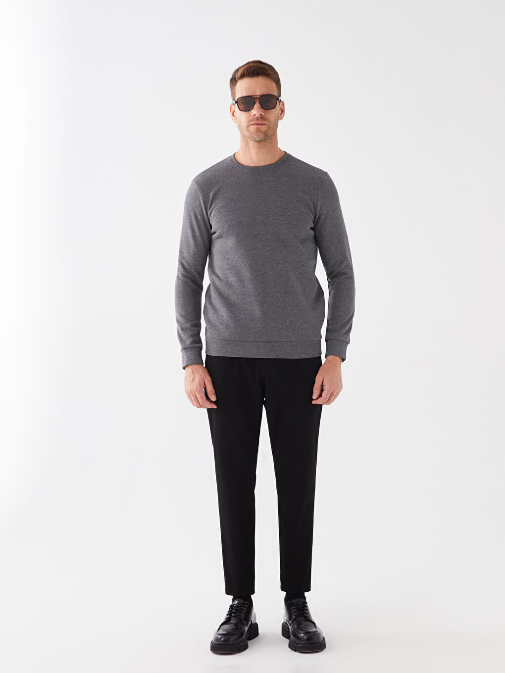 Antrasit Bisiklet Yaka Uzun Kollu Erkek Sweatshirt-1