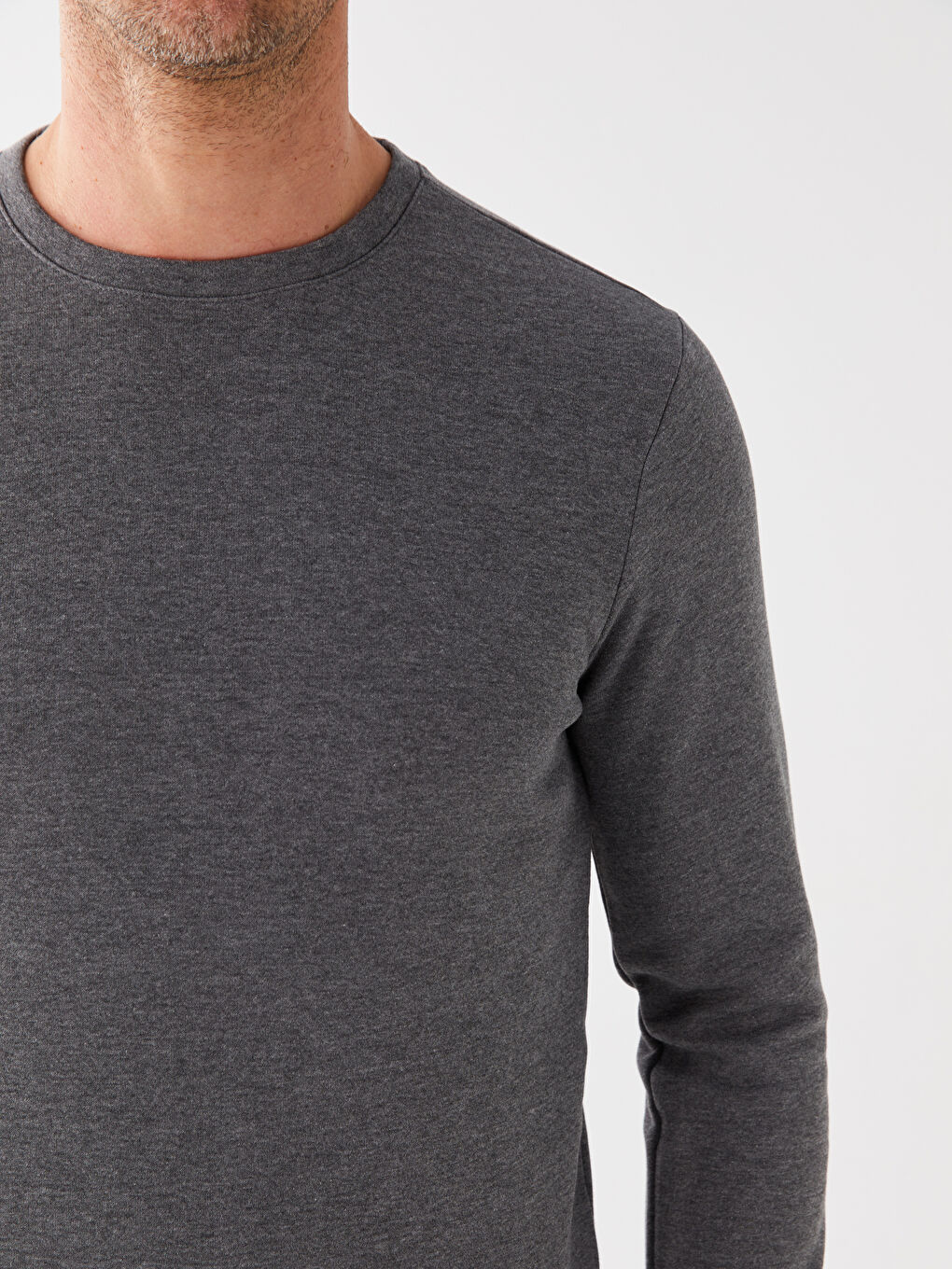 Antrasit Bisiklet Yaka Uzun Kollu Erkek Sweatshirt-3