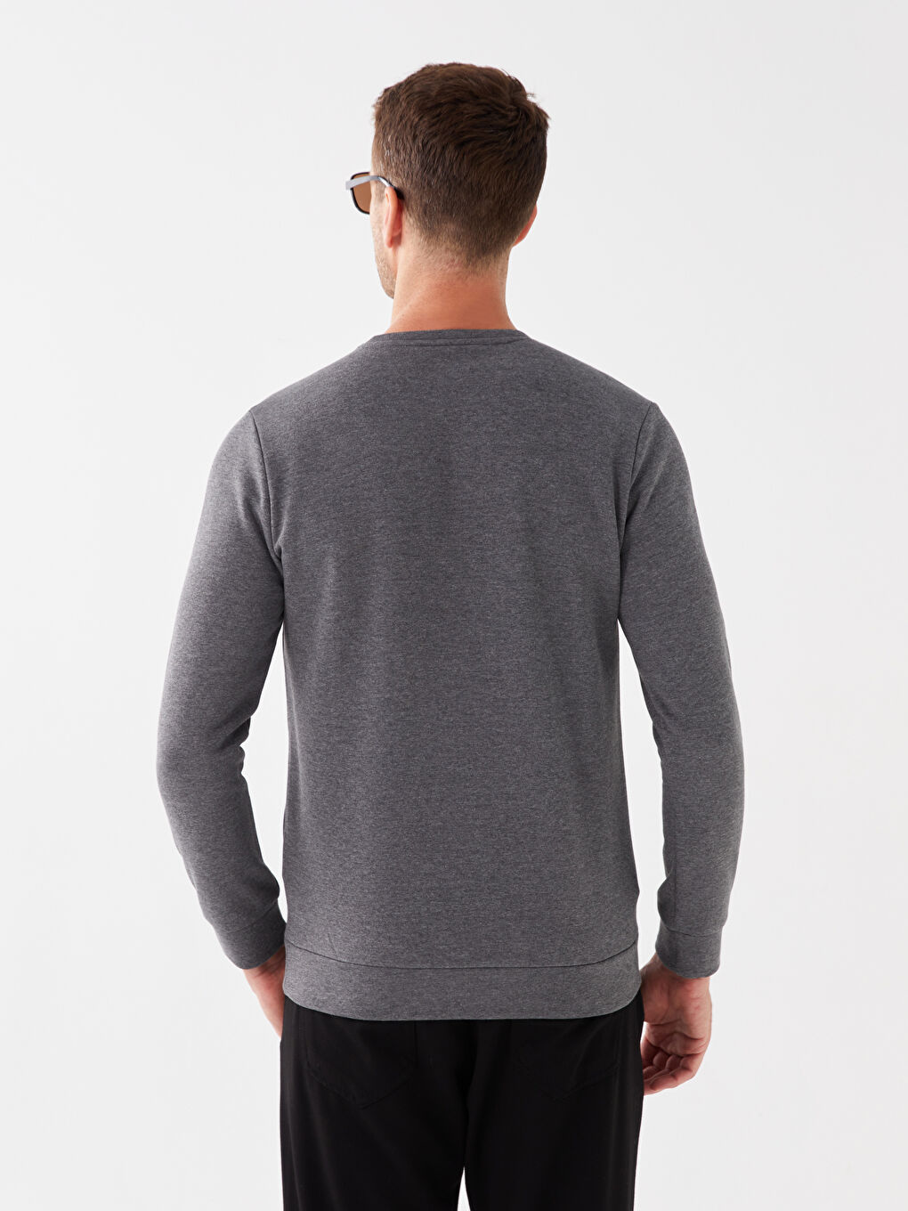 Antrasit Bisiklet Yaka Uzun Kollu Erkek Sweatshirt-4