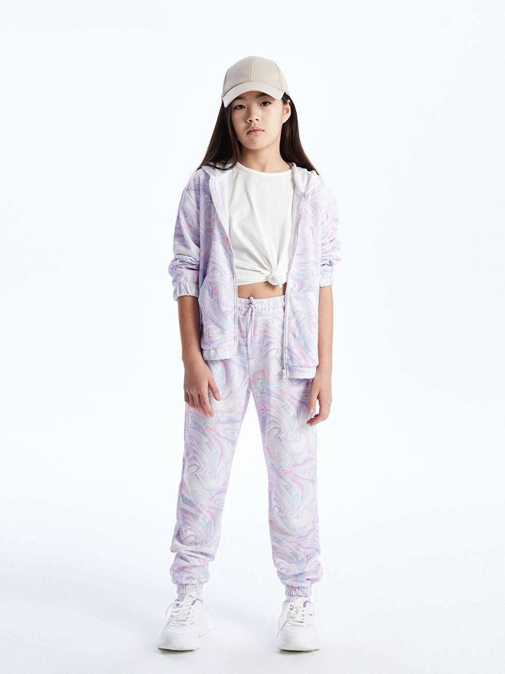 Hooded Batik Patterned Long Sleeve Girls' Zip-Up Sweatshirt-1