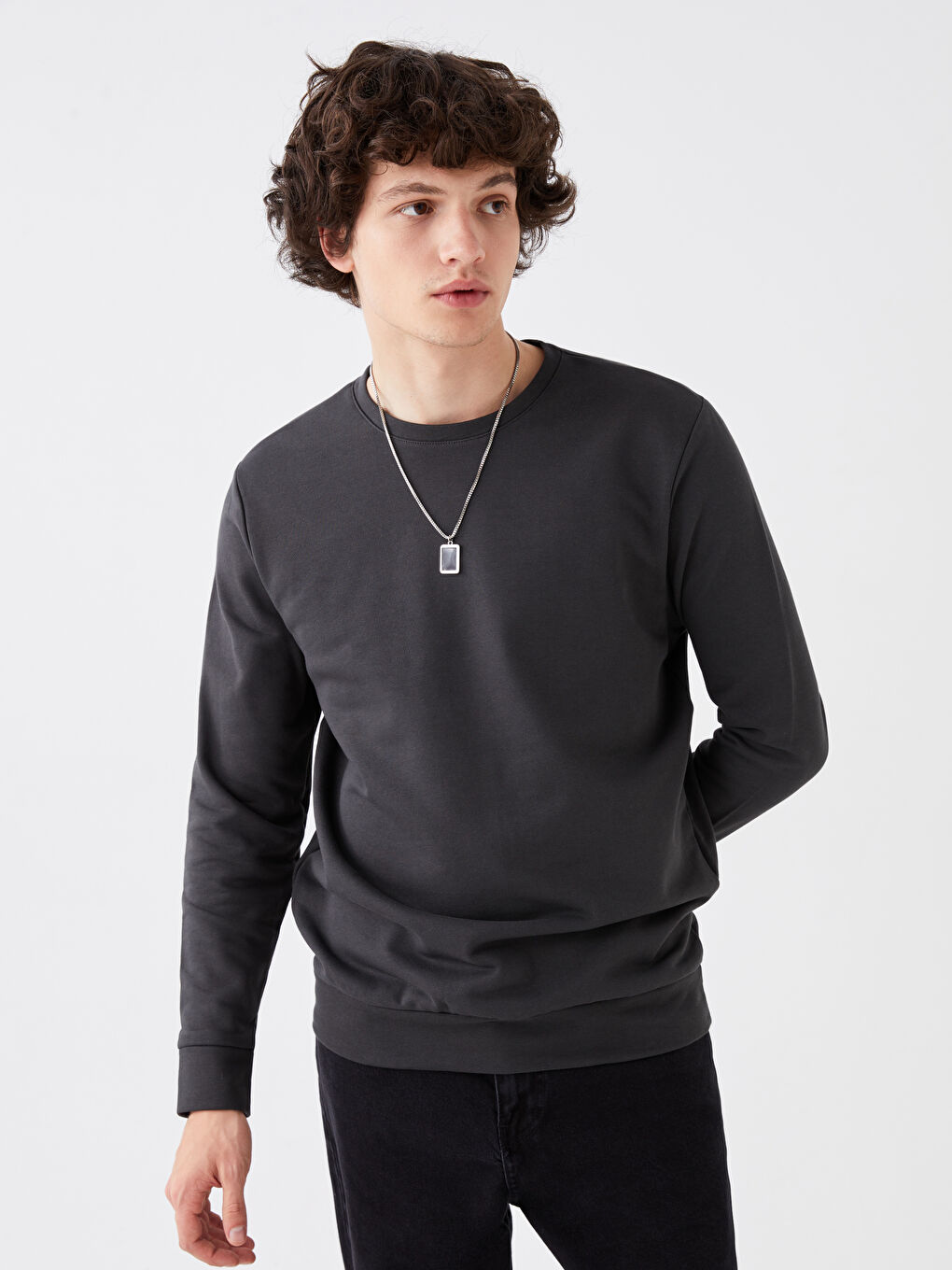 Haki Bisiklet Yaka Uzun Kollu Erkek Sweatshirt