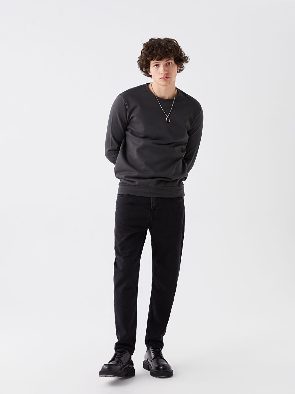 Haki Bisiklet Yaka Uzun Kollu Erkek Sweatshirt-1