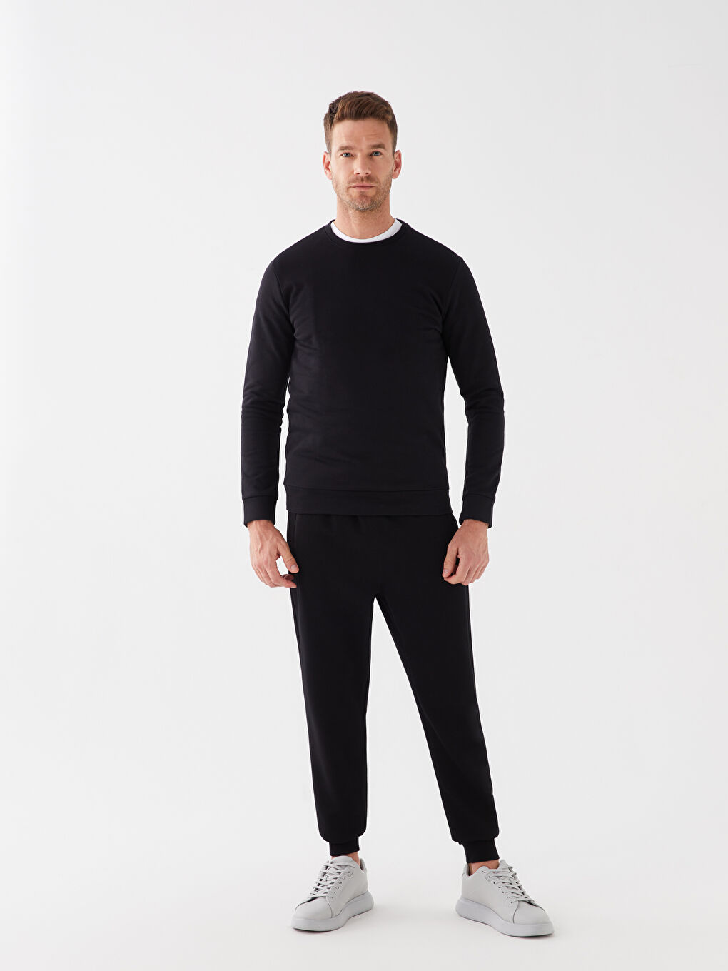 Siyah Bisiklet Yaka Uzun Kollu Erkek Sweatshirt-2