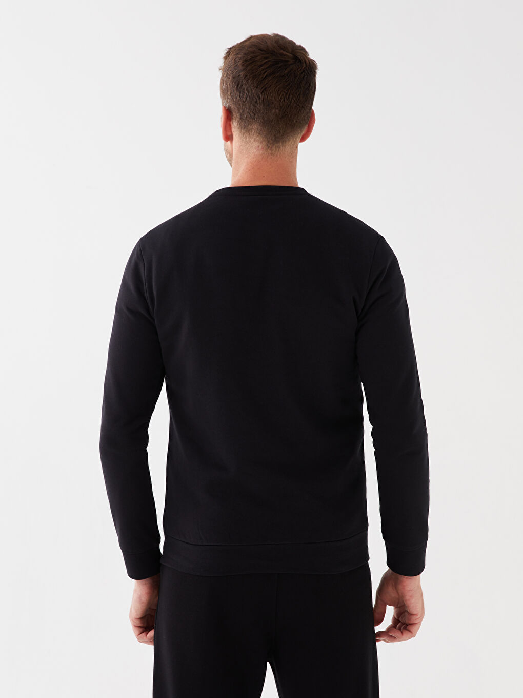 Siyah Bisiklet Yaka Uzun Kollu Erkek Sweatshirt-4