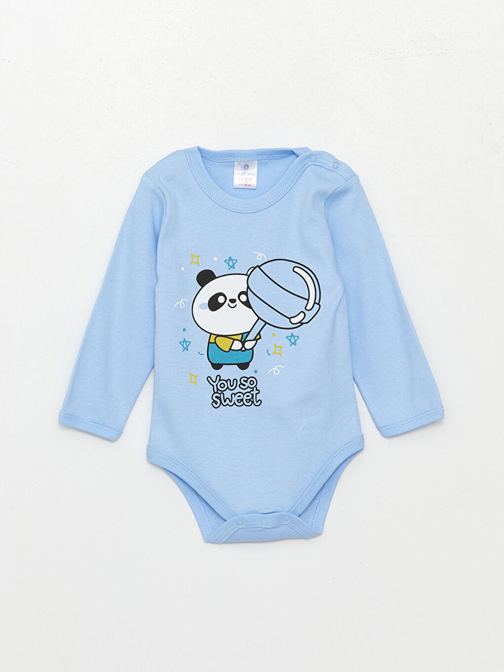 Mavi Bisiklet Yaka Uzun Kollu Baskılı Erkek Bebek Çıtçıtlı Bodysuit  2'li-1