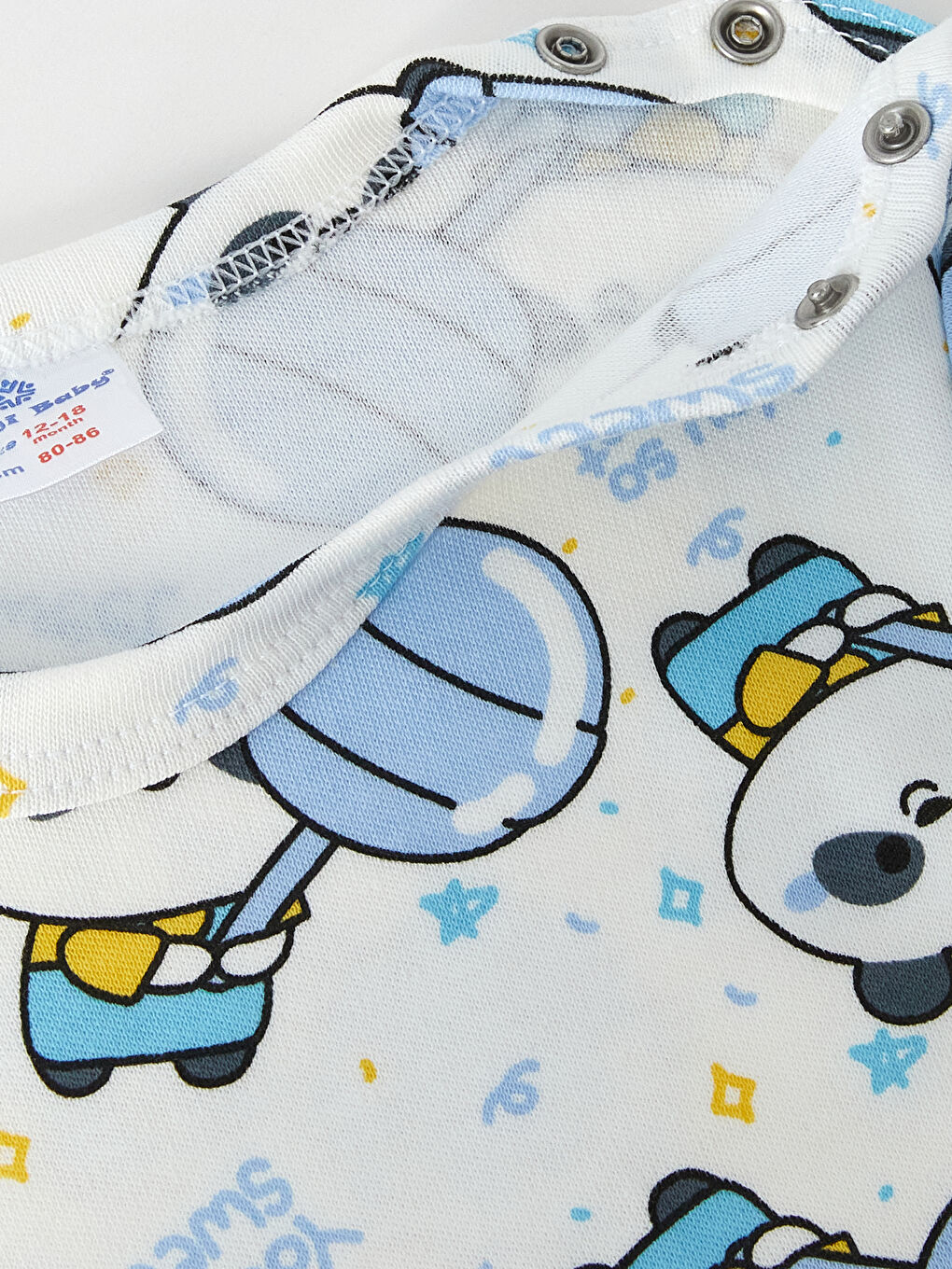 Mavi Bisiklet Yaka Uzun Kollu Baskılı Erkek Bebek Çıtçıtlı Bodysuit  2'li-6