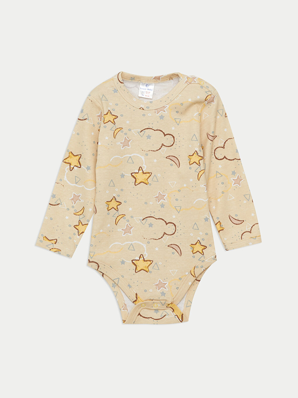 Sarı Bisiklet Yaka Uzun Kollu Baskılı Erkek Bebek Çıtçıtlı Bodysuit  2'li-1