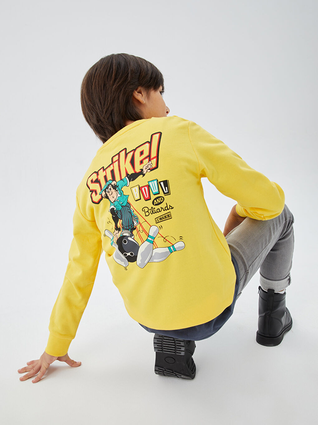 LCW Kids Sarı Bisiklet Yaka Nostaljik Maymun Baskılı Uzun Kollu Erkek Çocuk Sweatshirt - 3