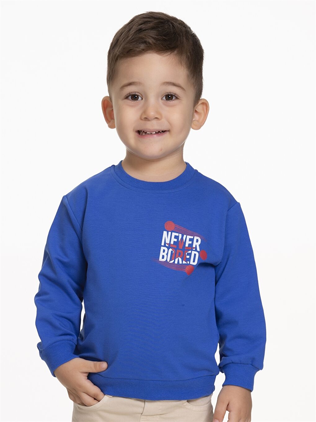 Myhanne Saks Mavi Bisiklet Yaka Uzun Kollu Baskılı Erkek Bebek Sweatshirt 2'li - 2