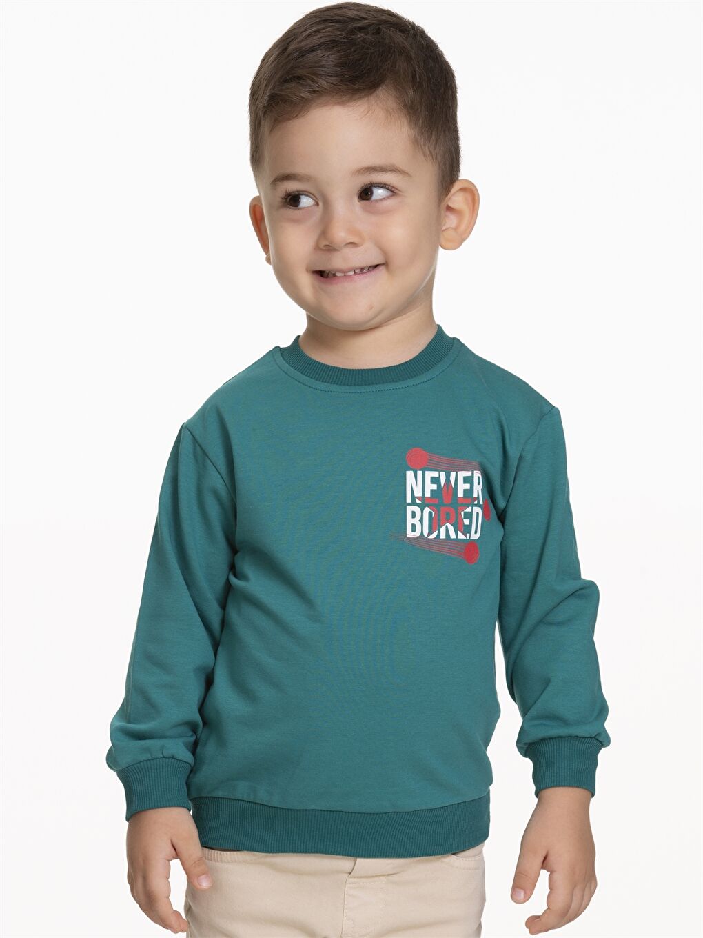 Myhanne Yeşil Bisiklet Yaka Uzun Kollu Baskılı Erkek Bebek Sweatshirt 2'li - 2