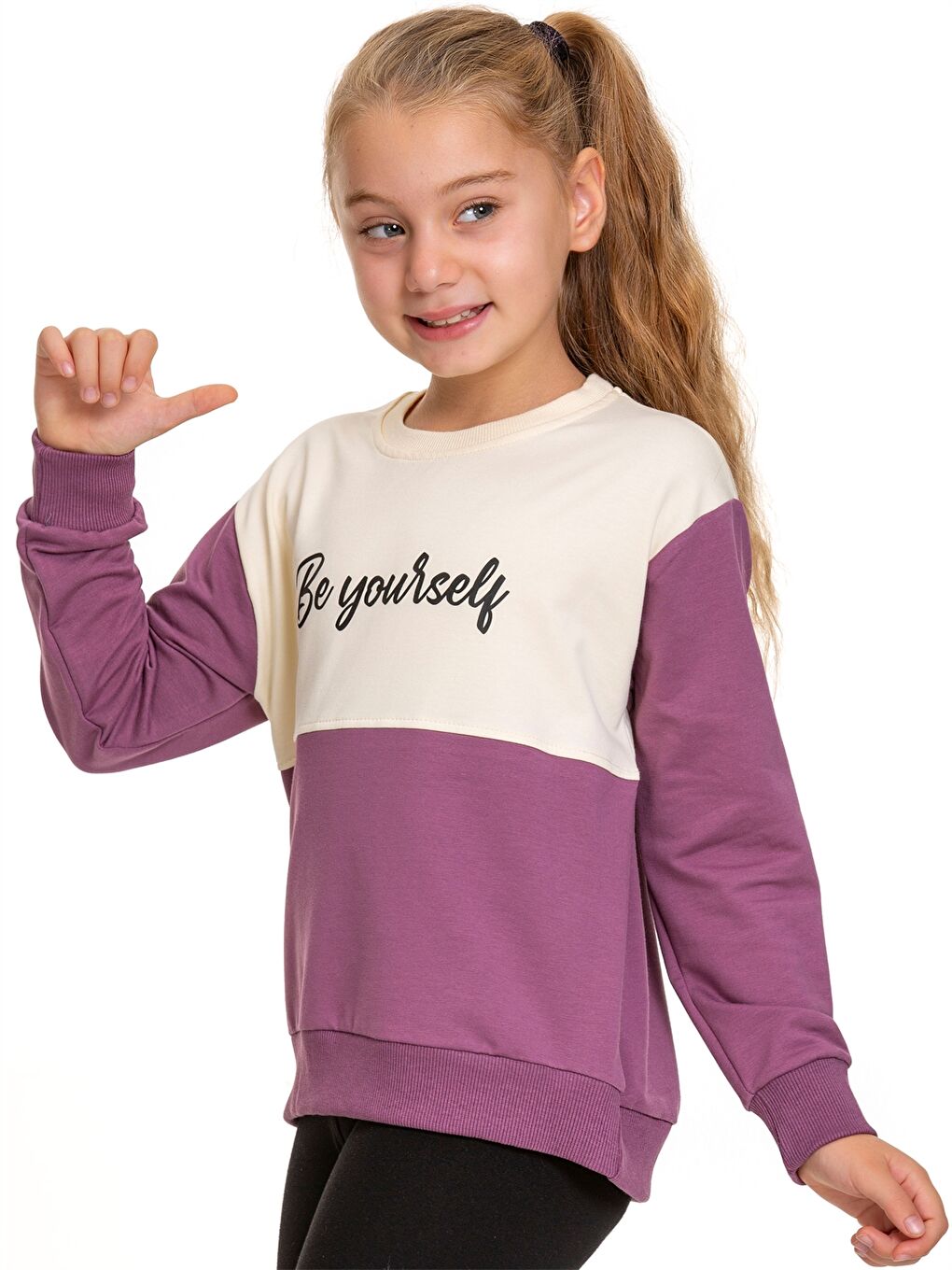 Myhanne Mor Bisiklet Yaka Baskılı Uzun Kollu Kız Çocuk Sweatshirt - 3