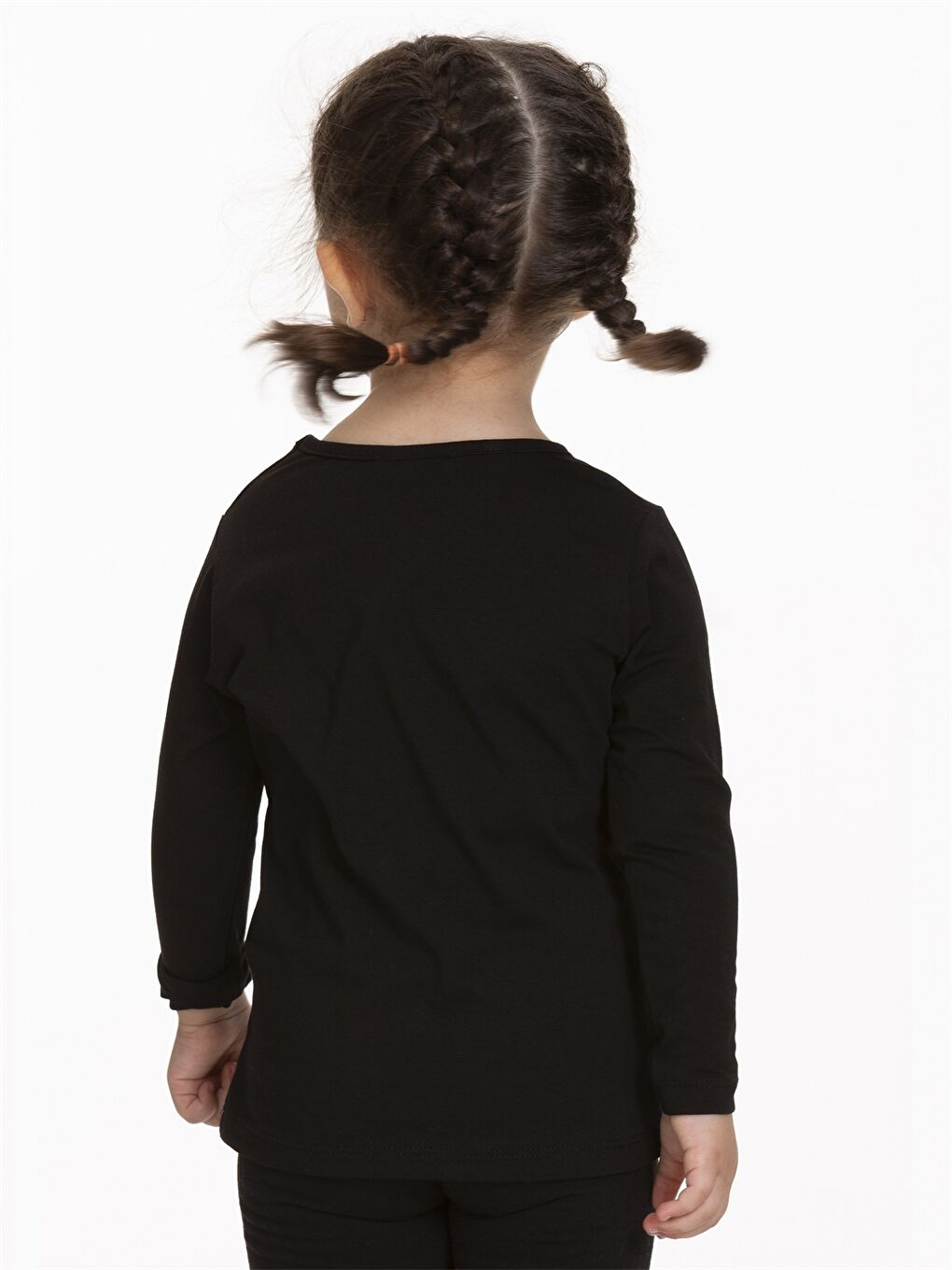 Siyah Bisiklet Yaka Uzun Kollu Baskılı Kız Bebek Tişört-3