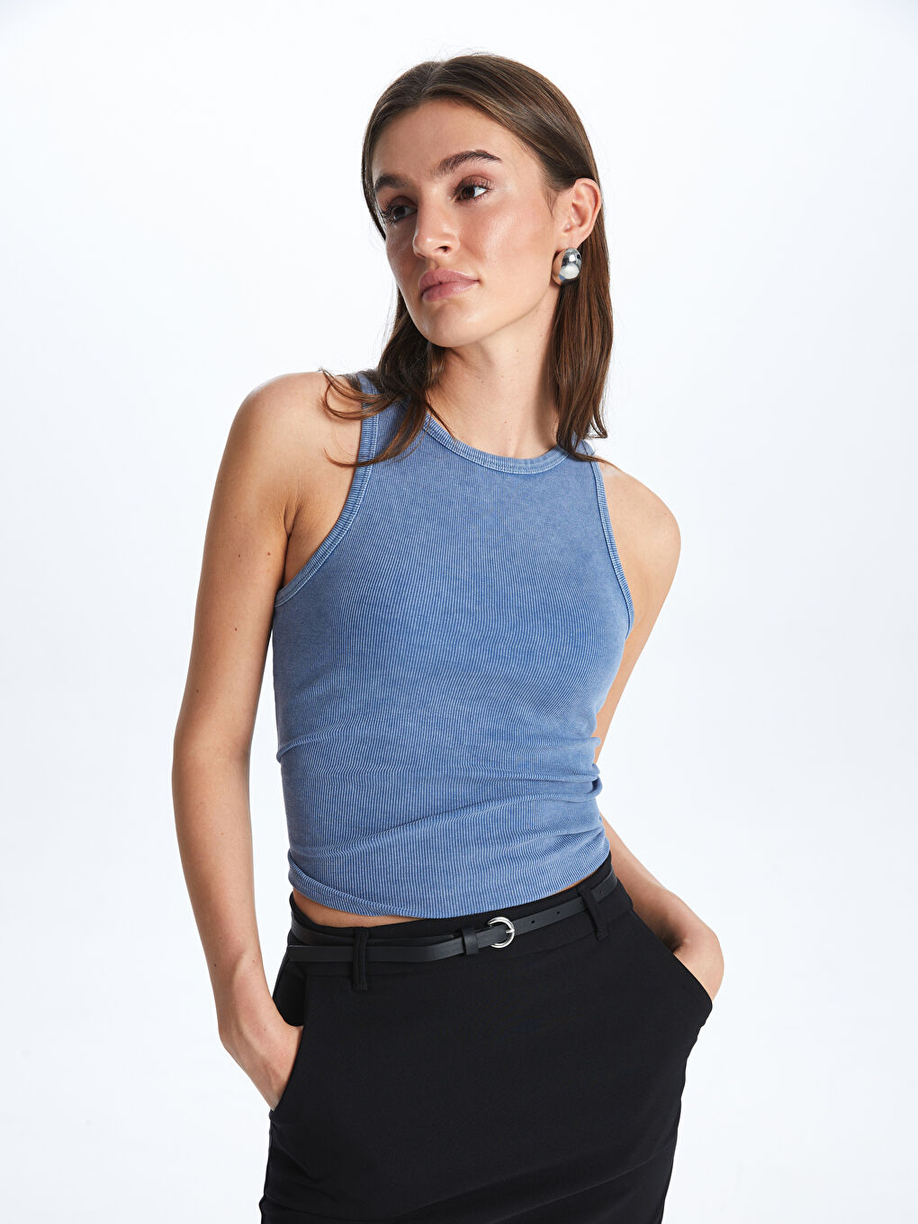 İndigo Kadın Bisiklet Yaka Düz Atlet