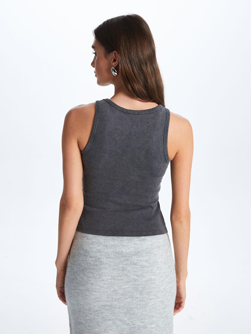 Antrasit Kadın Bisiklet Yaka Düz Atlet-4