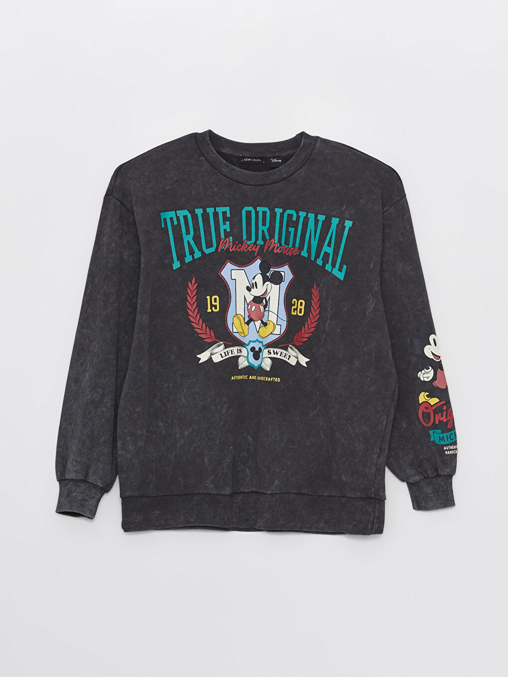 LCW Vision Antrasit Bisiklet Yaka Mickey Mouse Baskılı Uzun Kollu Oversize Kadın Sweatshirt - 5