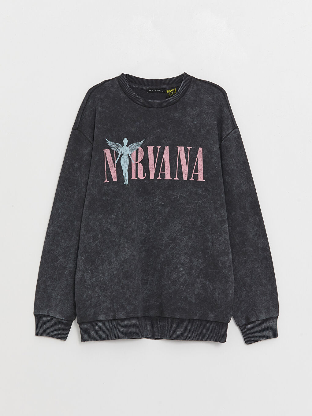 LCW Vision Antrasit Bisiklet Yaka Nirvana Baskılı Uzun Kollu Oversize Kadın Sweatshirt - 5