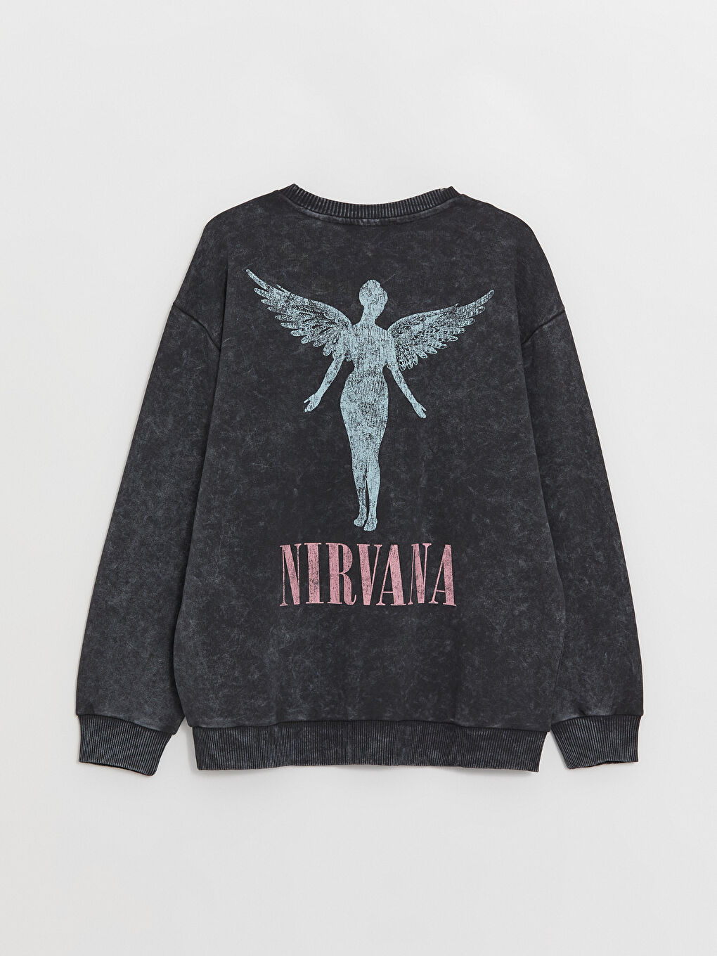 LCW Vision Antrasit Bisiklet Yaka Nirvana Baskılı Uzun Kollu Oversize Kadın Sweatshirt - 6