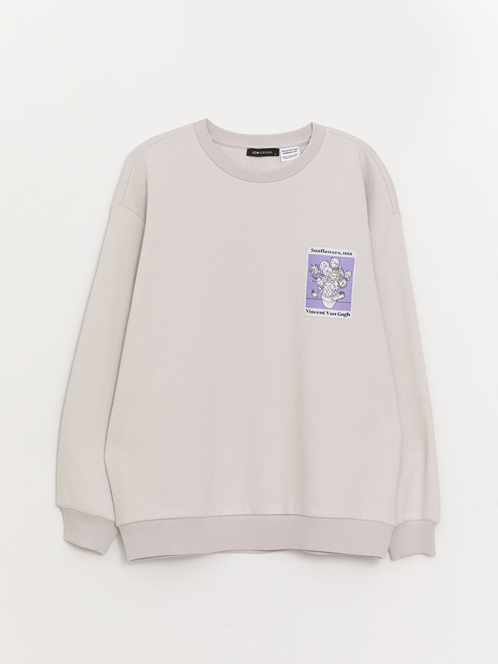 Gri Bisiklet Yaka Vincent Van Gogh Baskılı Oversize Kadın Kalın Sweatshirt-5