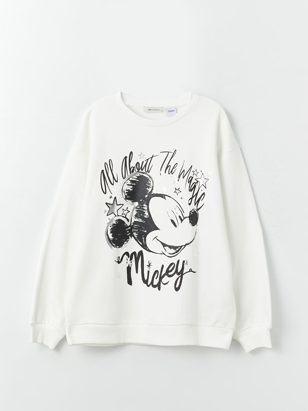 LCW Vision Beyaz Bisiklet Yaka Mickey Mouse Baskılı Uzun Kollu Oversize Kadın Sweatshirt - 5