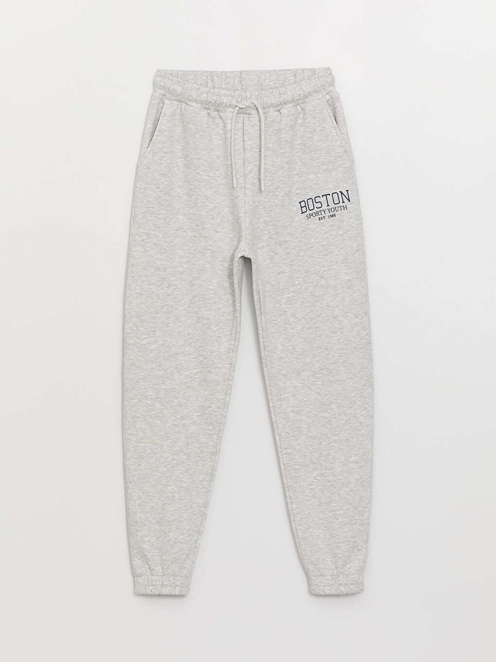 Gri Beli Lastikli Baskılı Kadın Kalın Jogger Eşofman Altı-5