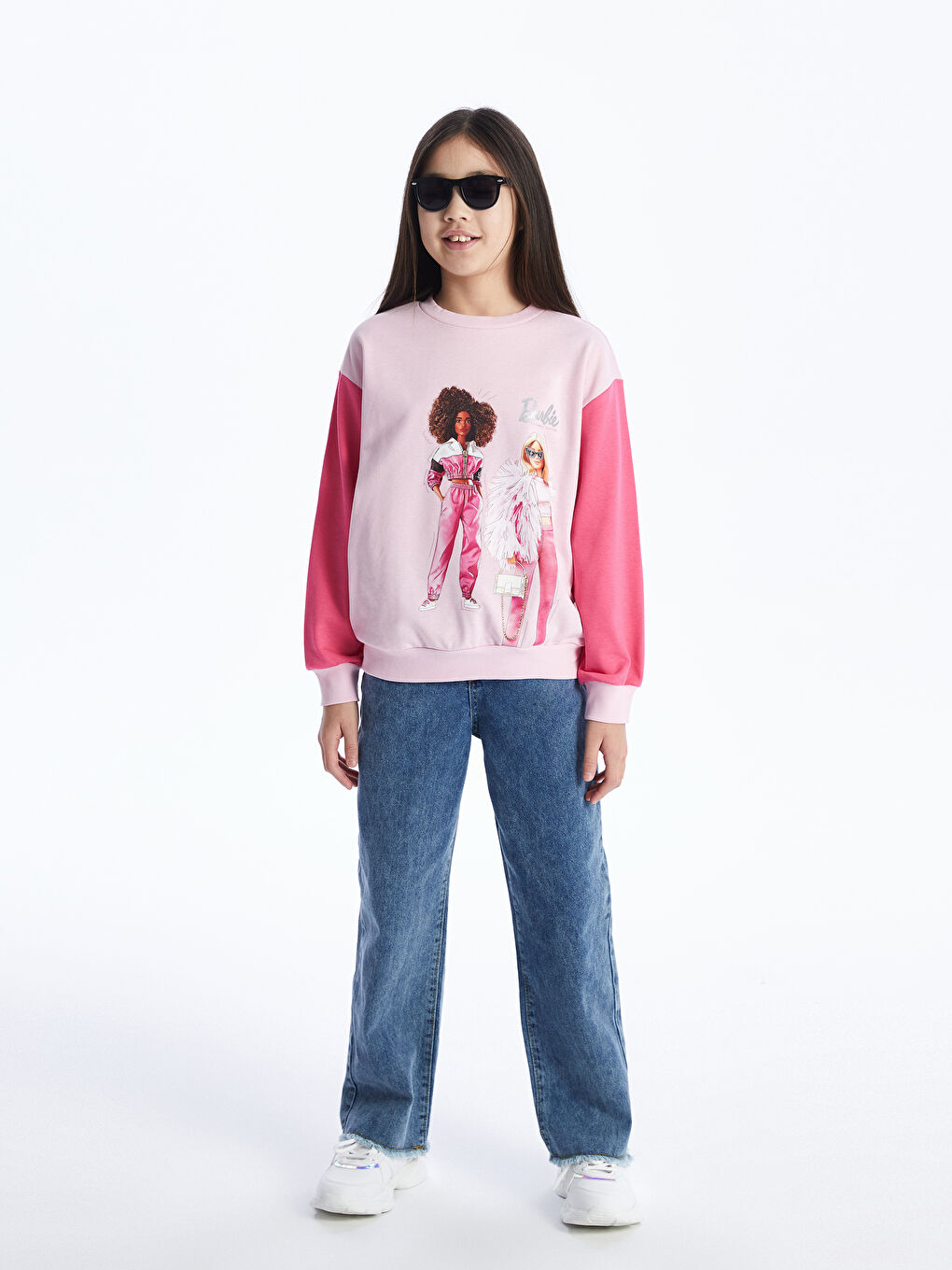 LCW Kids Pembe Leylak Bisiklet Yaka Barbie Baskılı Uzun Kollu Kız Çocuk Sweatshirt - 1