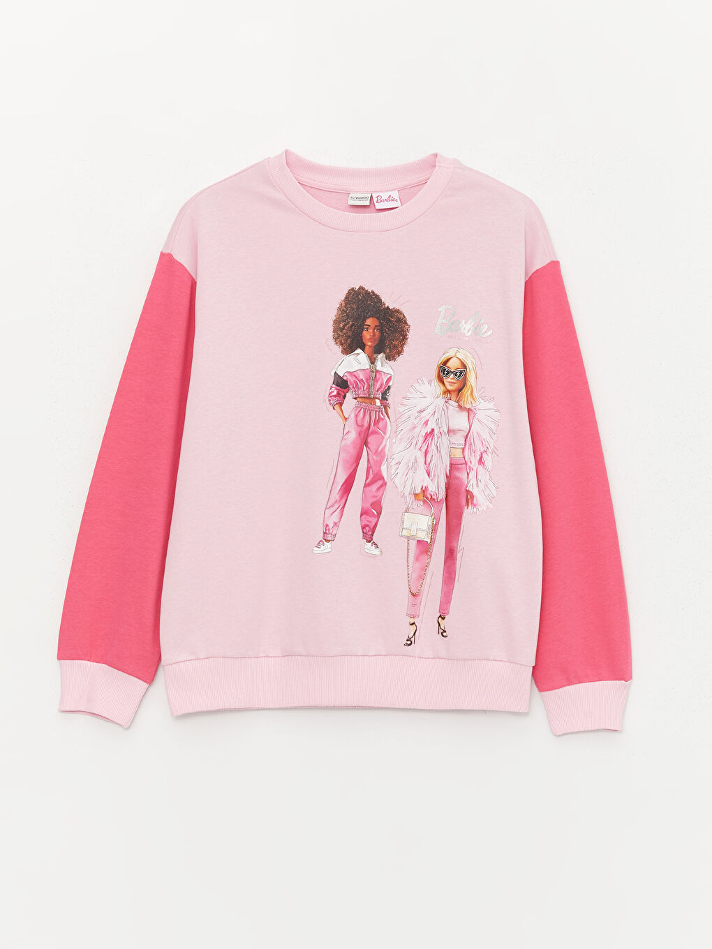 LCW Kids Pembe Leylak Bisiklet Yaka Barbie Baskılı Uzun Kollu Kız Çocuk Sweatshirt - 2